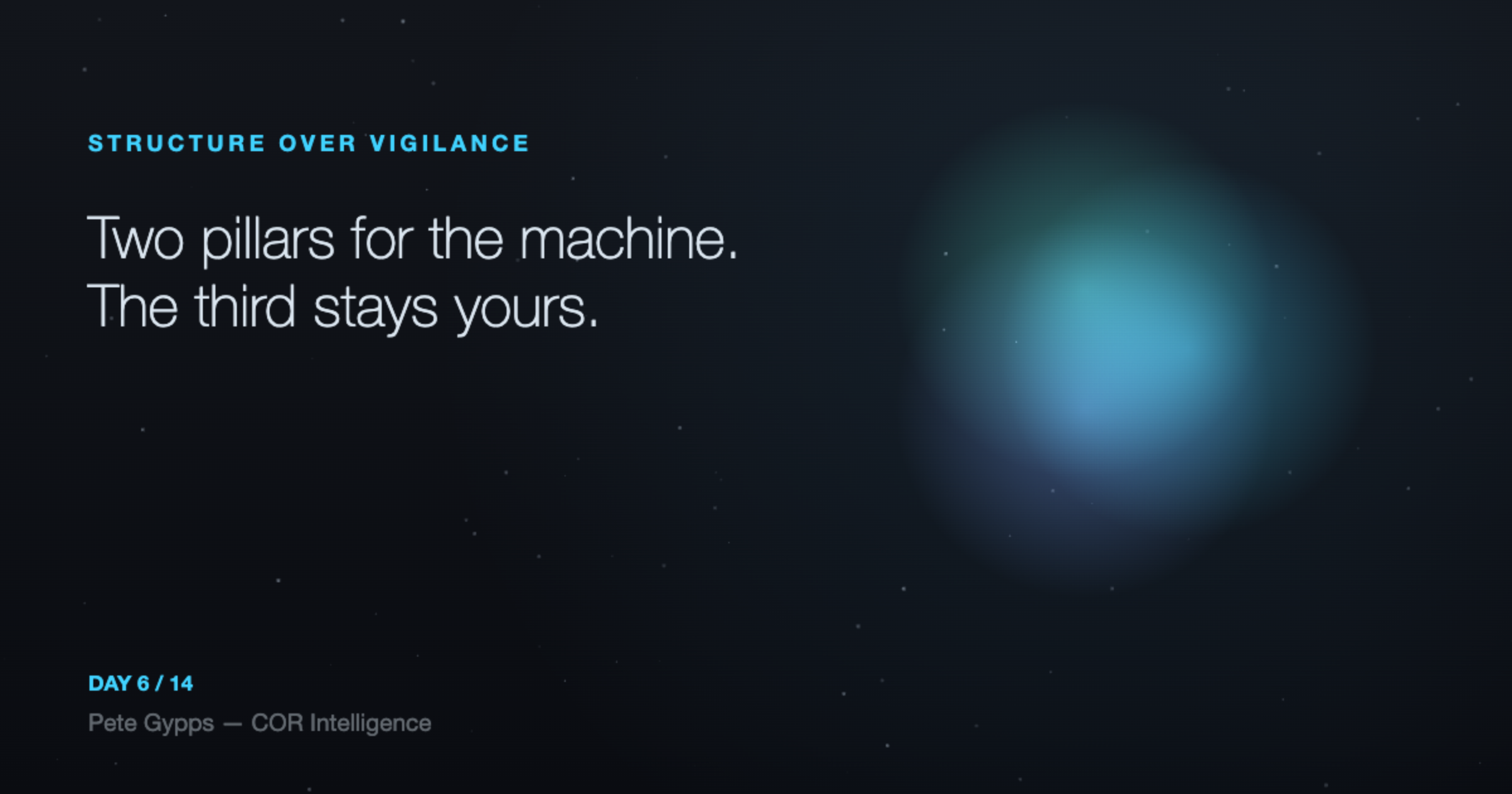 Two pillars for the machine. The third stays yours.